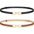 WERFORU 2 Pack Women Skinny Belt Thin Waist Belt for Pants Leather Belt with Gold Buckle for Jeans Dress,0.6" width