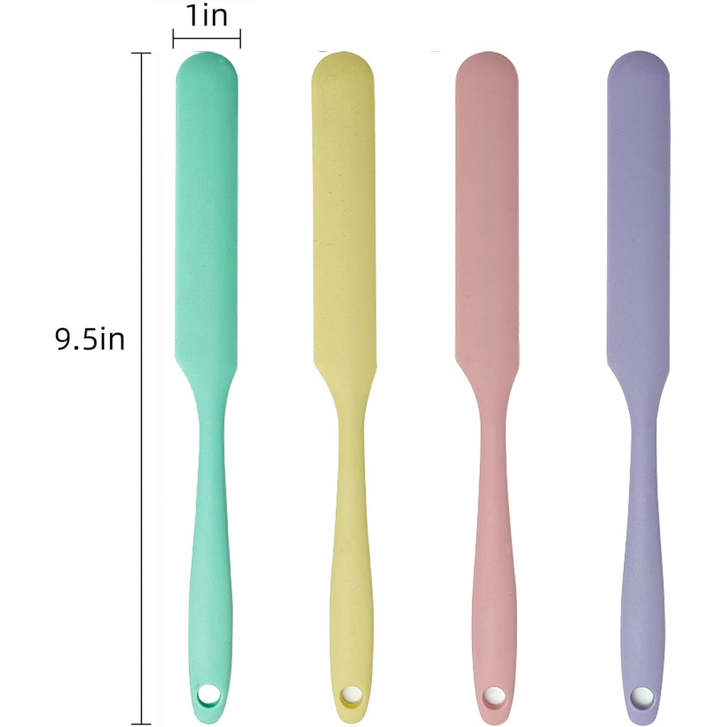4 Pcs Silicone Jar Spatula Set - Long Handle Sourdough Scraper, Skinny Spatula For Jars, Bottles, And Containers, Non-Stick Heat Resistant Cake Cream Spatulas