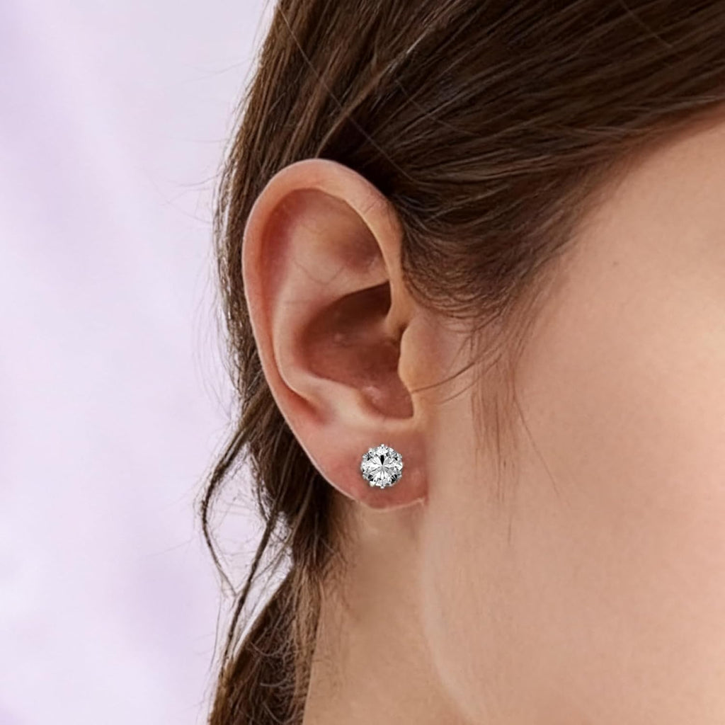 6 Pairs Stainless Steel Stud Earrings Set, Silver 14K Gold Plated 316L Stainless Steel Hypoallergenic Cubic Zirconia CZ Earring for Women Men 3-8mm