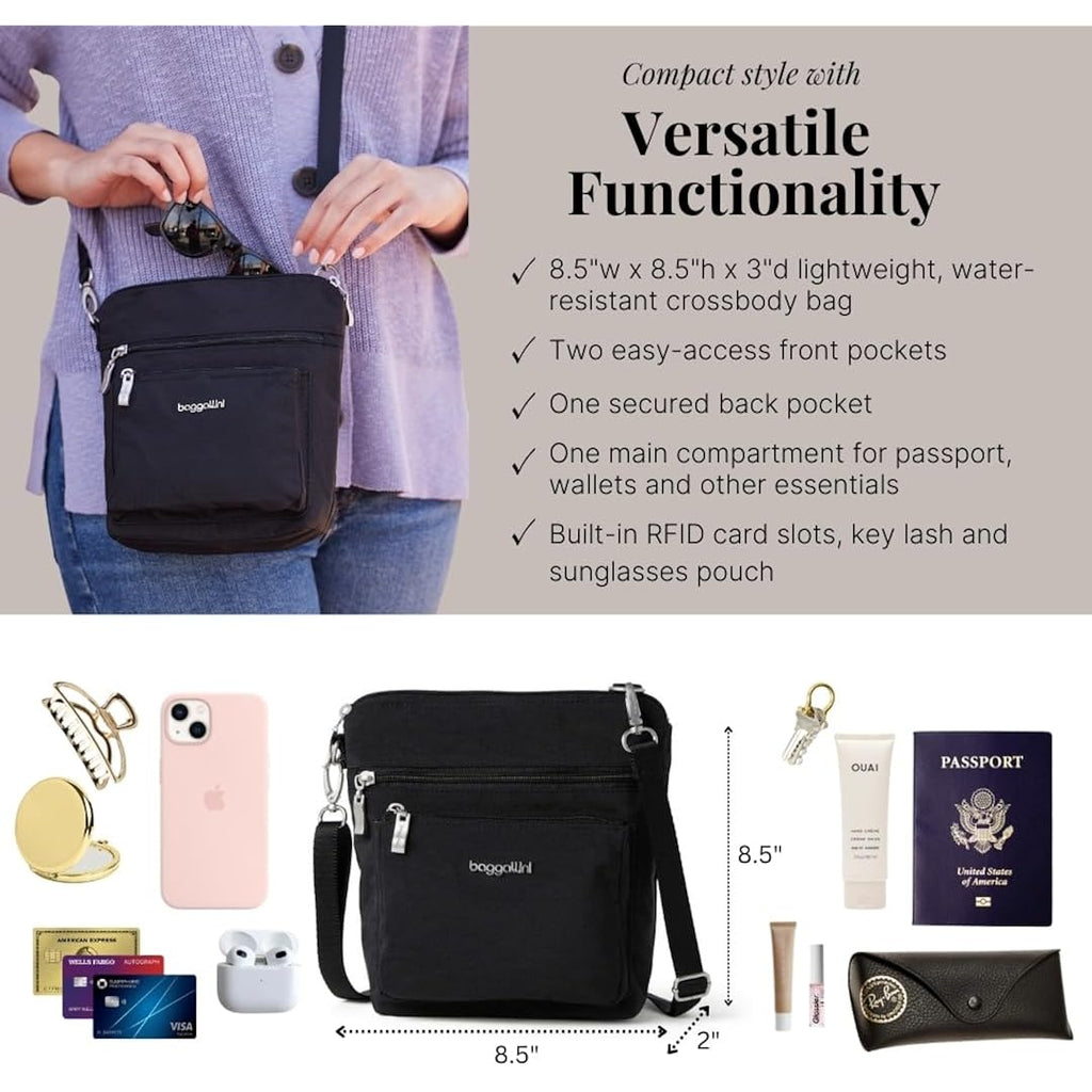 Baggallini Modern Pocket Crossbody Bag For Women, 8.5"X8.5" Handbag Purse With Rfid, Lightweight Water-Resistant