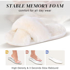 Women'S Fuzzy Cross Band Slippers, Memory Foam House Shoes With Anti-Slip Rubber Sole, Open Toe Plush Fleece Indoor Slippers For Ladies, Cozy Gifts For Women