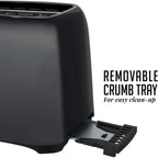 OVENTE Electric 2 Slice Toaster Machine with 6-Shade Browning Selector Setting, Compact Design and Removable Crumb Tray, 700W Power Perfect for Toasting Bread, Thin Bagels and Waffles, Black TP2210B