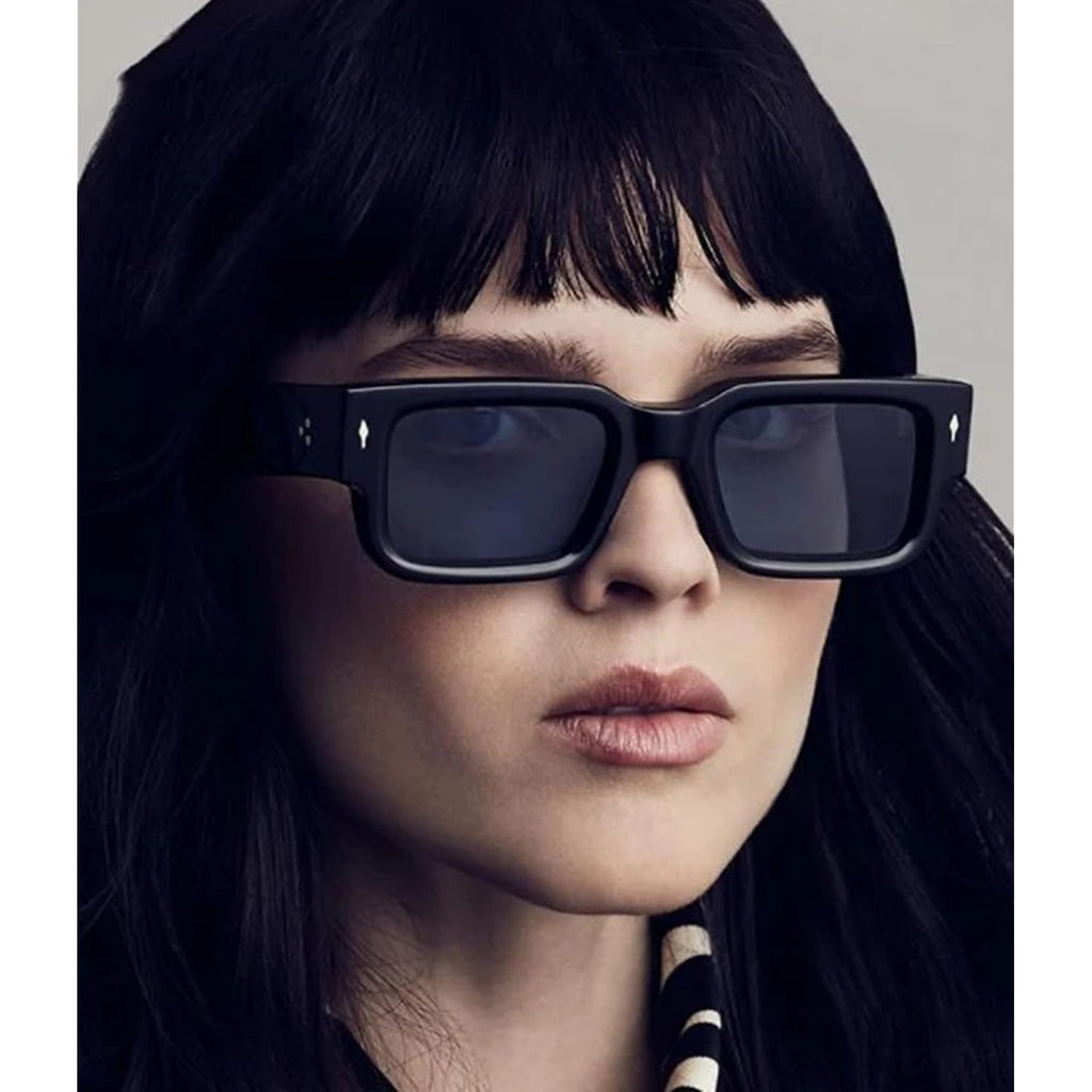 EYLRIM Square Frame Sunglasses for Women Men Trendy Chunky Rectangle Sun Glasses Black Shades UV400 Protection 2 Pack (Black/Grey+black/Yellow)