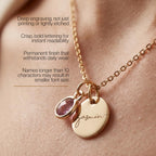 MignonandMignon Personalized Name Necklace with Birthstone | Custom Engraved Pendant Necklace for Women | Tarnish-Free Gold Dainty Jewelry Mom Birthday Gifts | Necklace with Kids Names for Grandma