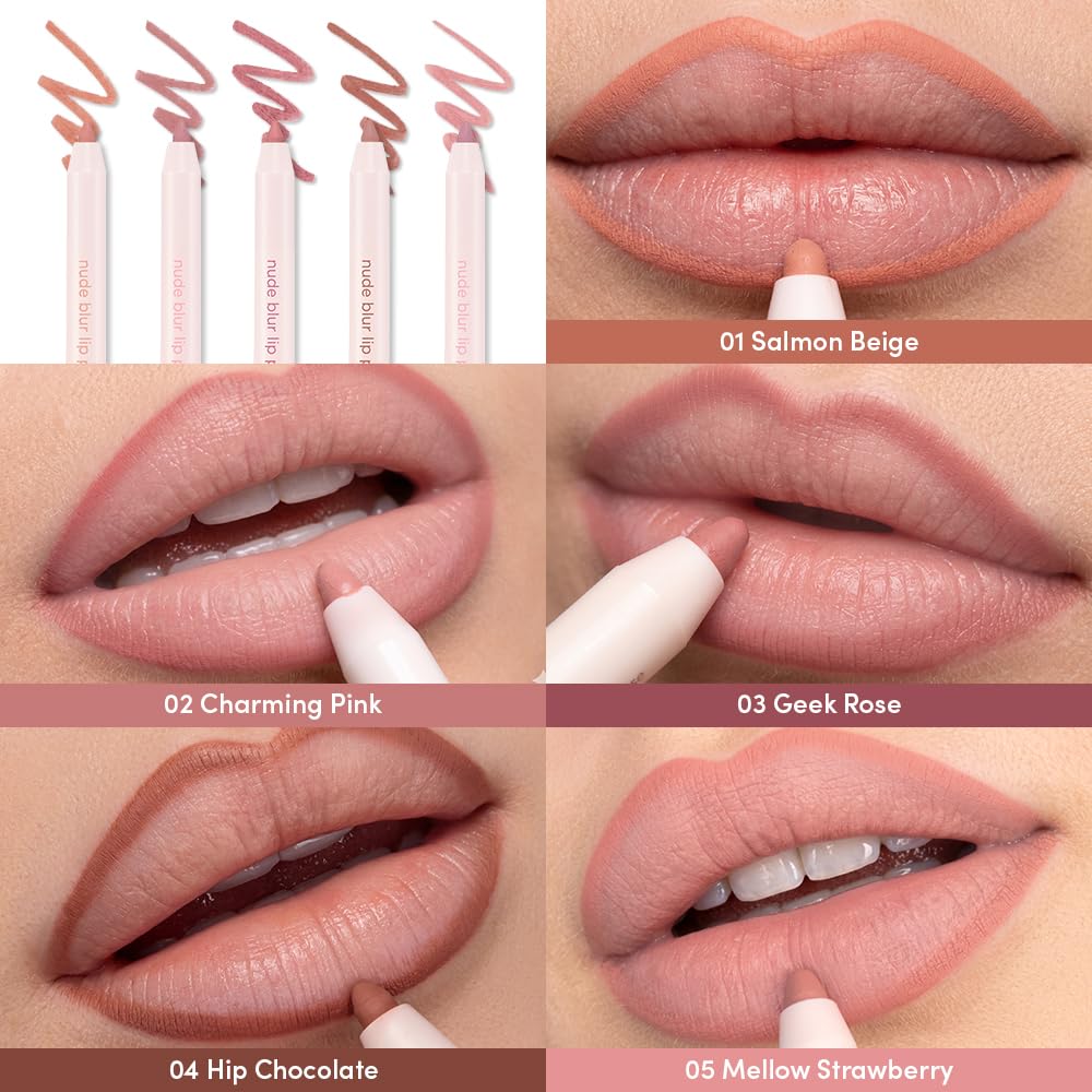 Colorgram Nude Blur Lip Pencil 03 Geek Rose | Soft Blurring Lip Liner For Seamless Overlining & Naturally Plumped Lips | Korean Lip Makeup