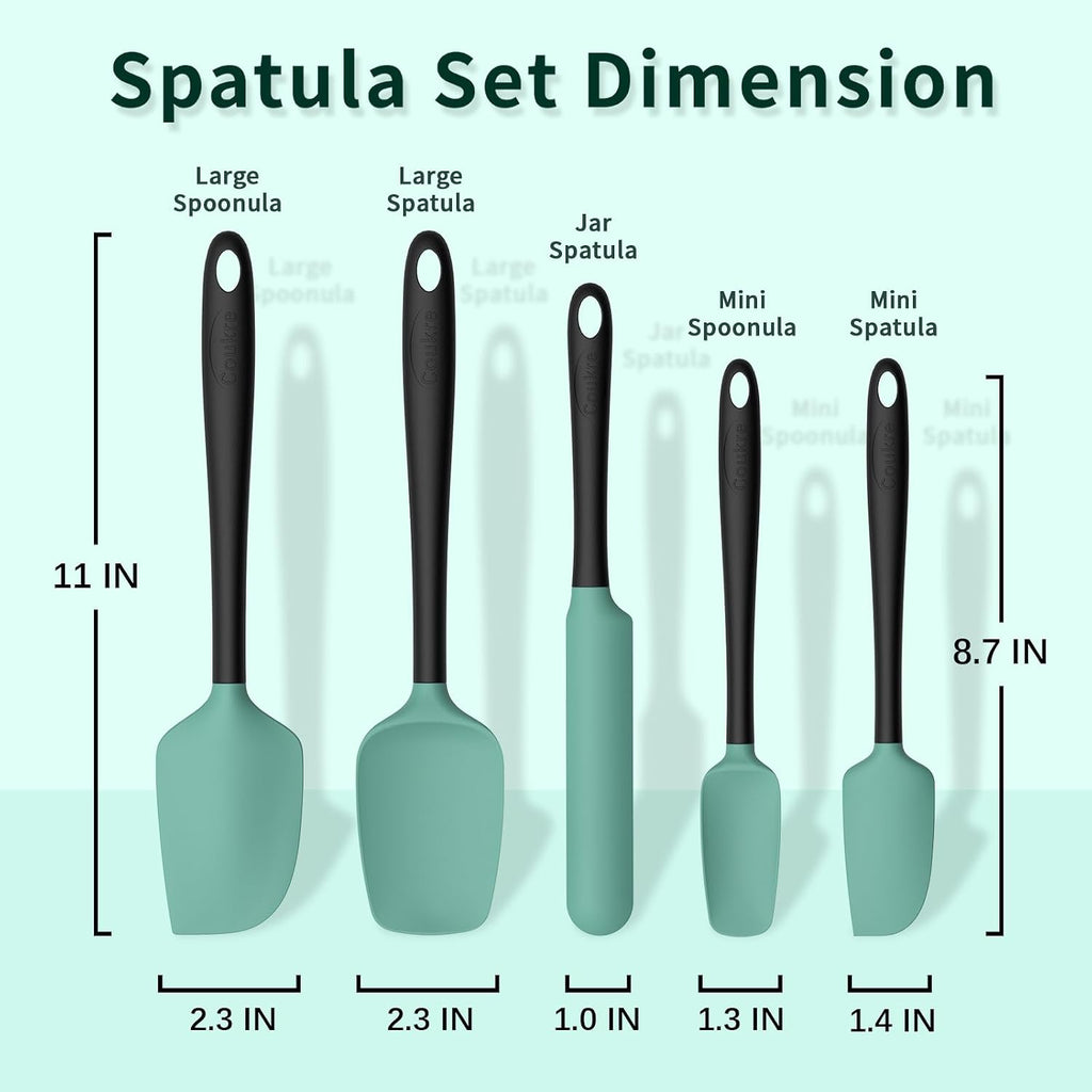 Silicone Spatula Set Of 5,High Temperature Resistant, Food Grade Silicone, Dishwasher Safe, For Baking, Cooking (Aqua Green)