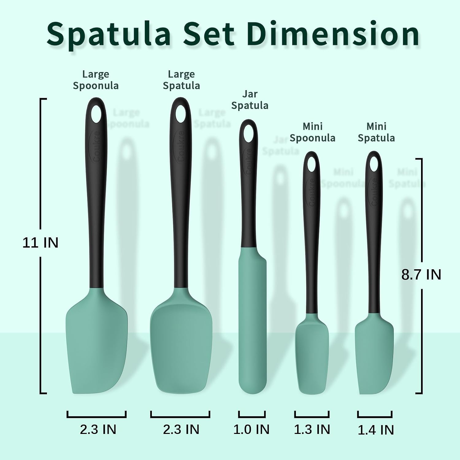 Silicone Spatula Set Of 5,High Temperature Resistant, Food Grade Silicone, Dishwasher Safe, For Baking, Cooking (Aqua Green)
