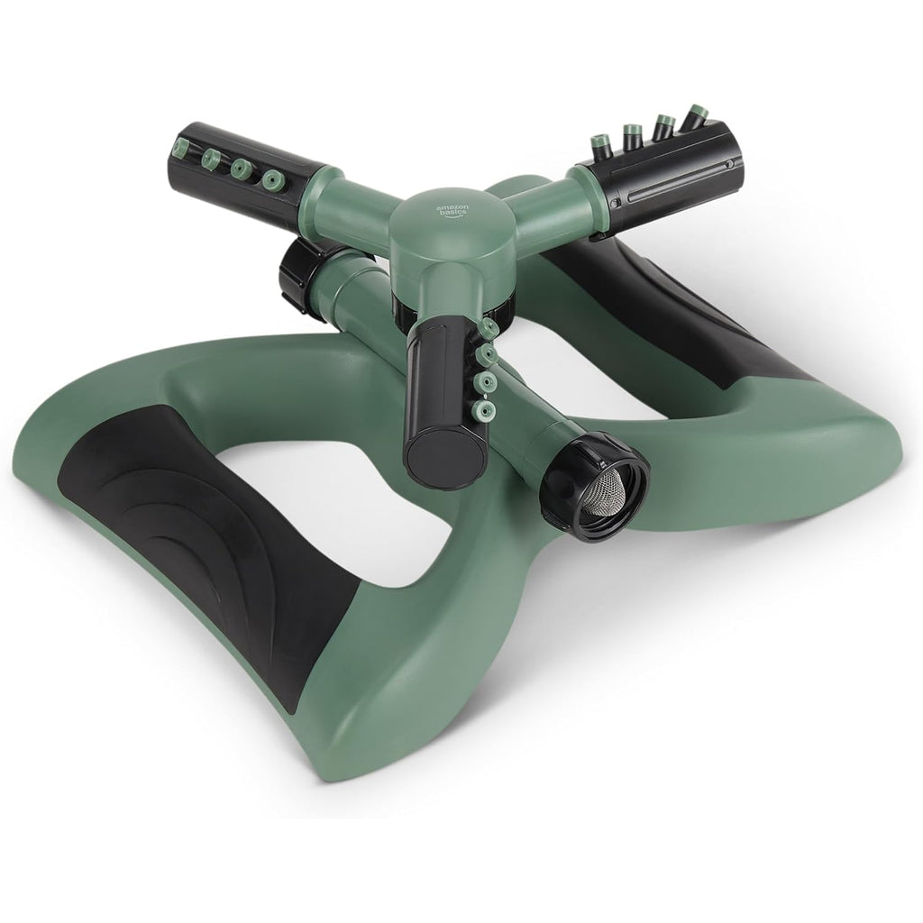 Amazon Basics Whirling Rotating Lawn Sprinkler With Adjustable Arms, 1500 Sq Ft Coverage, Black
