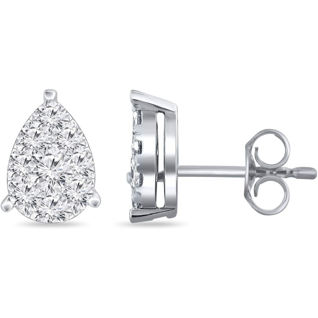 Diamond Wish 14k Gold Teardrop Pear Shape Pave Cluster Diamond Stud Earrings (1/5 to 9/10 cttw, O.White, I2-I3)