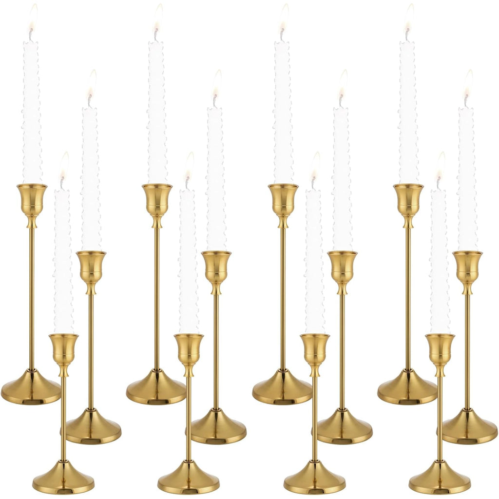 Candlestick Holders 4 Sets(12 Pcs), Brass Gold Candle Holders with Anti-Slip Pad, Metal Taper Candle Holder, Candle Holder for Wedding Fireplace Mantel Housewarming Gift