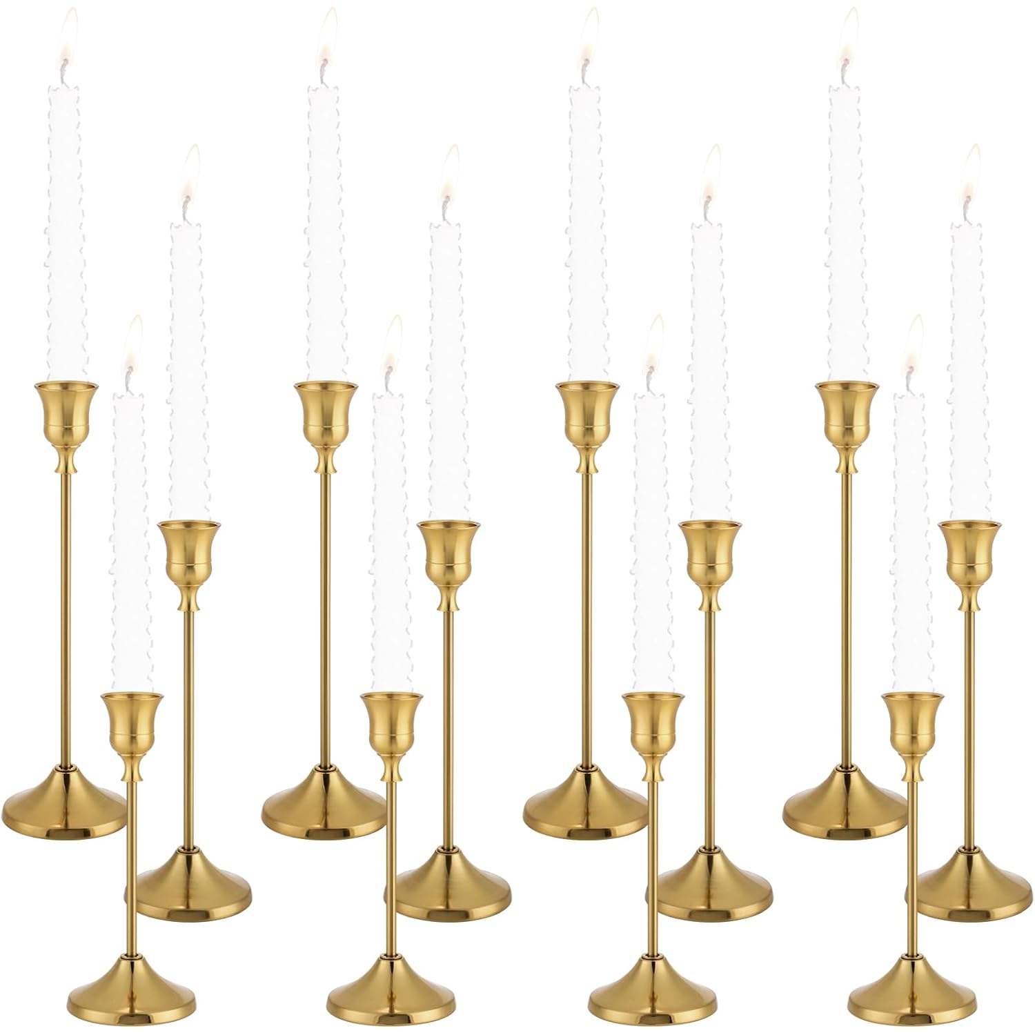 Candlestick Holders 4 Sets(12 Pcs), Brass Gold Candle Holders with Anti-Slip Pad, Metal Taper Candle Holder, Candle Holder for Wedding Fireplace Mantel Housewarming Gift