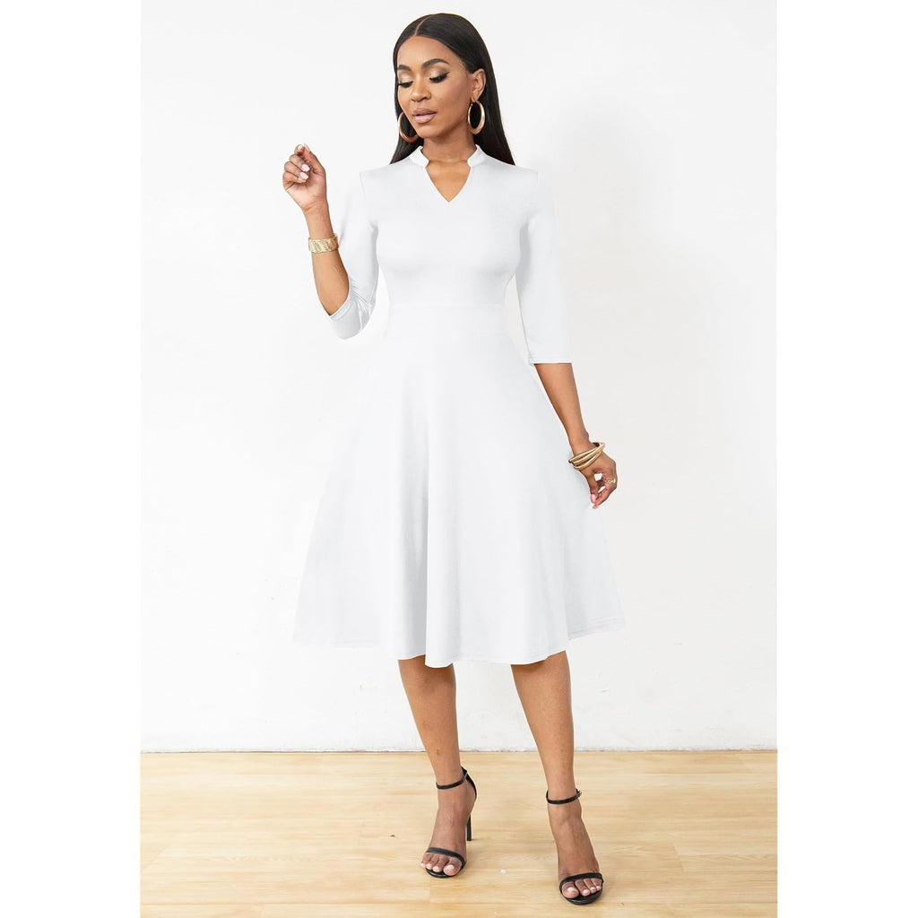 Nmoder Casual Dresses For Women Semi Formal Fit And Flare 3/4 Sleeve A-Line Church Work Dress With Pockets