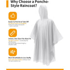 Rain Ponchos Family Pack Kids– 6/12/24 Pack Disposable Poncho With Hood, Clear & Assorted Colors, Home Survival Kits