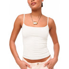 LOMON Womens Camisole Tops Padded Double Lined Cami Top Square Neck Spaghetti Strap Tank Slim Fit Basic Layering
