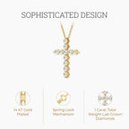 GILDED 1 ct. T.W. Lab Grown Diamond (SI1 Clarity, F Color) and Sterling Silver & 14KT Gold Plated Silver Cross Pendant with an 18 Inch Spring Ring Clasp Cable Chain