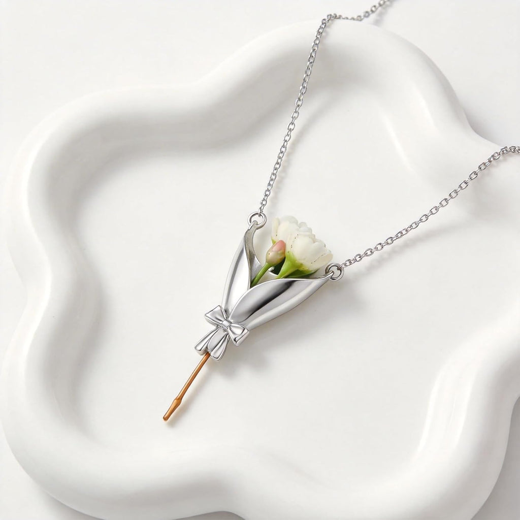 Flower Holder Necklace DTY Flower Vase Pendant Floral Bouquet Accessores for Women Graduation Prom Wedding Outfit Elegant Jewelry