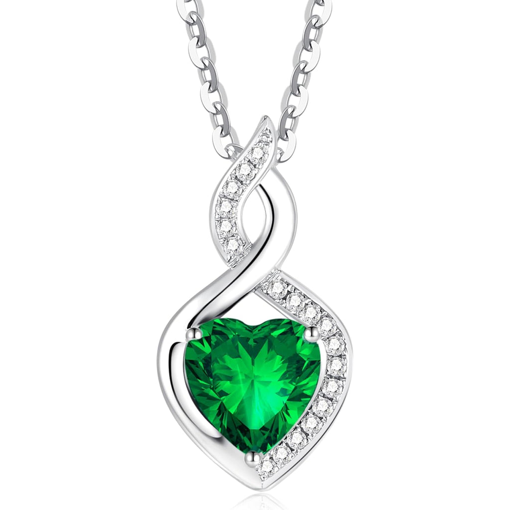 FANCIME 14K Solid White Gold Heart Birthstone Necklace with Diamond Pendent Birthday Gifts for Mom Women, Sterling Silver Chain 16" + 2" Extender