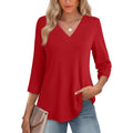 JUSTFASHIONNOW Womens 3/4 Length Sleeve Tops V Neck Split Tunic Tops Flowy T Shirts Summer 2026 Dressy Casual Blouses