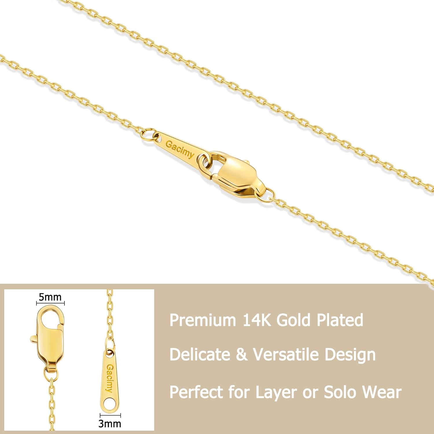 Gacimy Chain Necklace for Women, 14K Gold Plated/Silver Tone Cable Chain for Women, 1.1/1.3mm Thin Dainty Necklace Chains 16-24 Inch