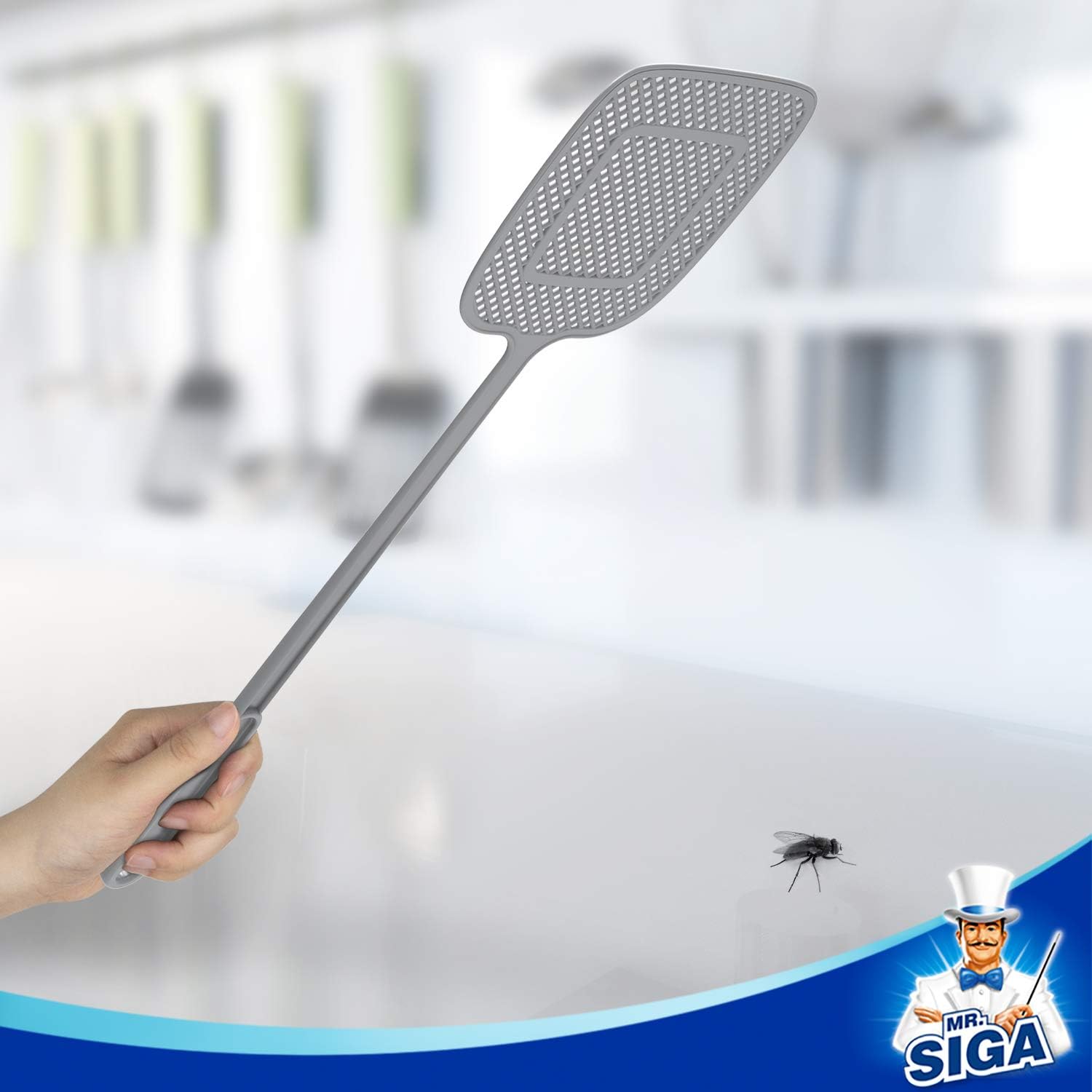 Mr.Siga Heavy Duty Long Handle Fly Swatter, Gray, 6 Pack | Fly Swatter For Indoors, Manual Fly Killer, Bug Swatter