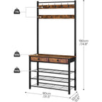 Hoobro Hall Tree, Entryway Coat And Shoe Rack, 2 Fabric Drawers, Hall Tree With Bench, Shoe And Coat Rack, Coat Rack With Shoe Storage, 4 Tier Shoe Organizer, 9 Hooks, Rustic Brown And Black Bf81Mt01