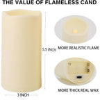 2Pack Outdoor Plastic Flameless Candles With Remote Control And Timer | Led Flickering Battery Operated Electric Pillar Candles (D3 Xh5.5) For Camping, Weddings, Home Decoration