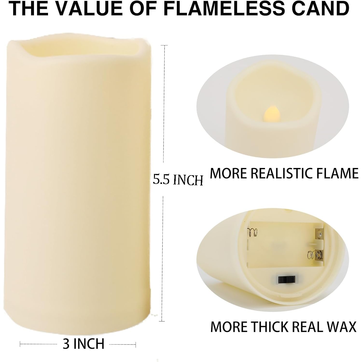 2Pack Outdoor Plastic Flameless Candles With Remote Control And Timer | Led Flickering Battery Operated Electric Pillar Candles (D3 Xh5.5) For Camping, Weddings, Home Decoration