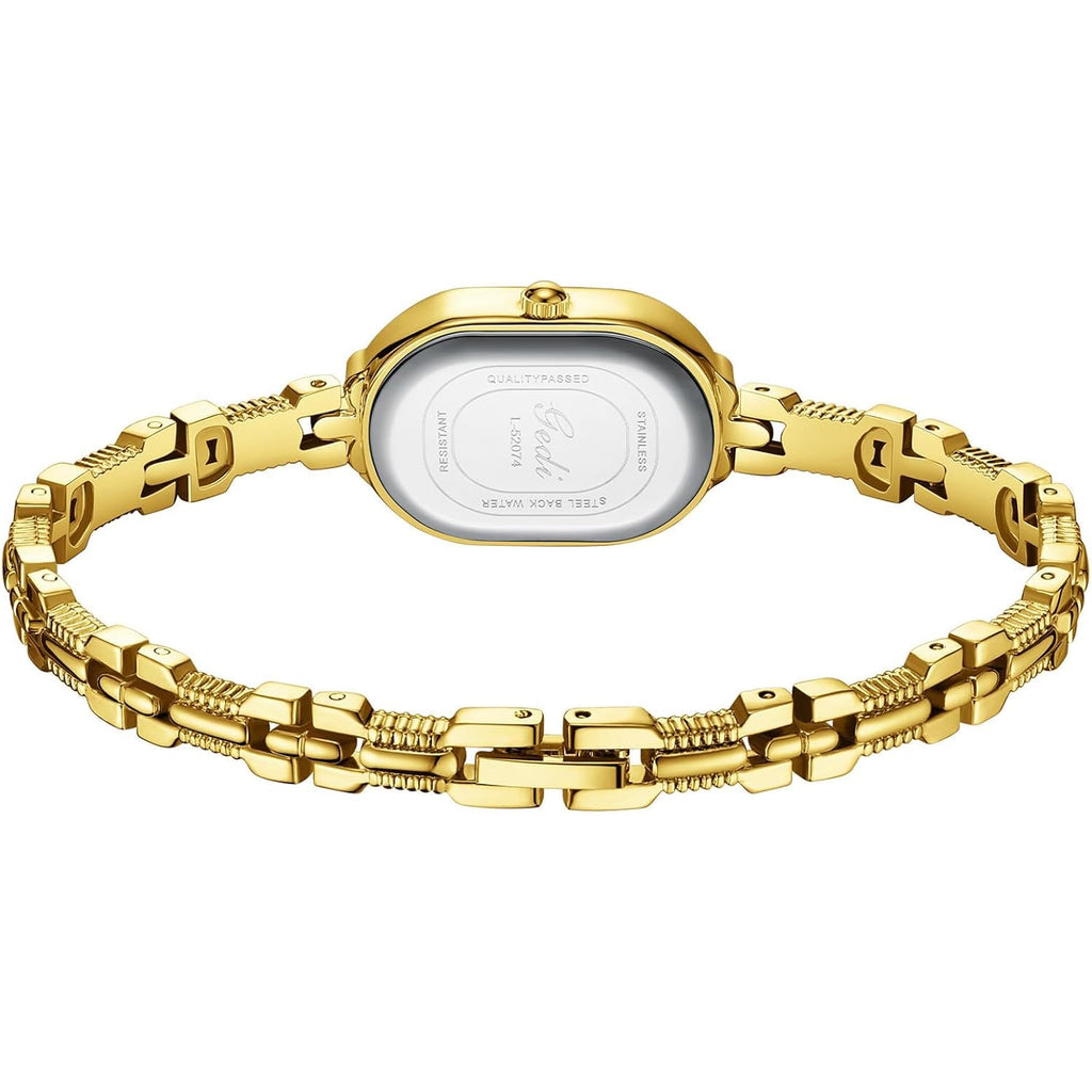 CARLIEN Women Vintage Petite Bracelet Gold Dainty Watch Small Oval Analog Quartz Watch Luxury Waterproof Ladies Diamonds Wristwatch