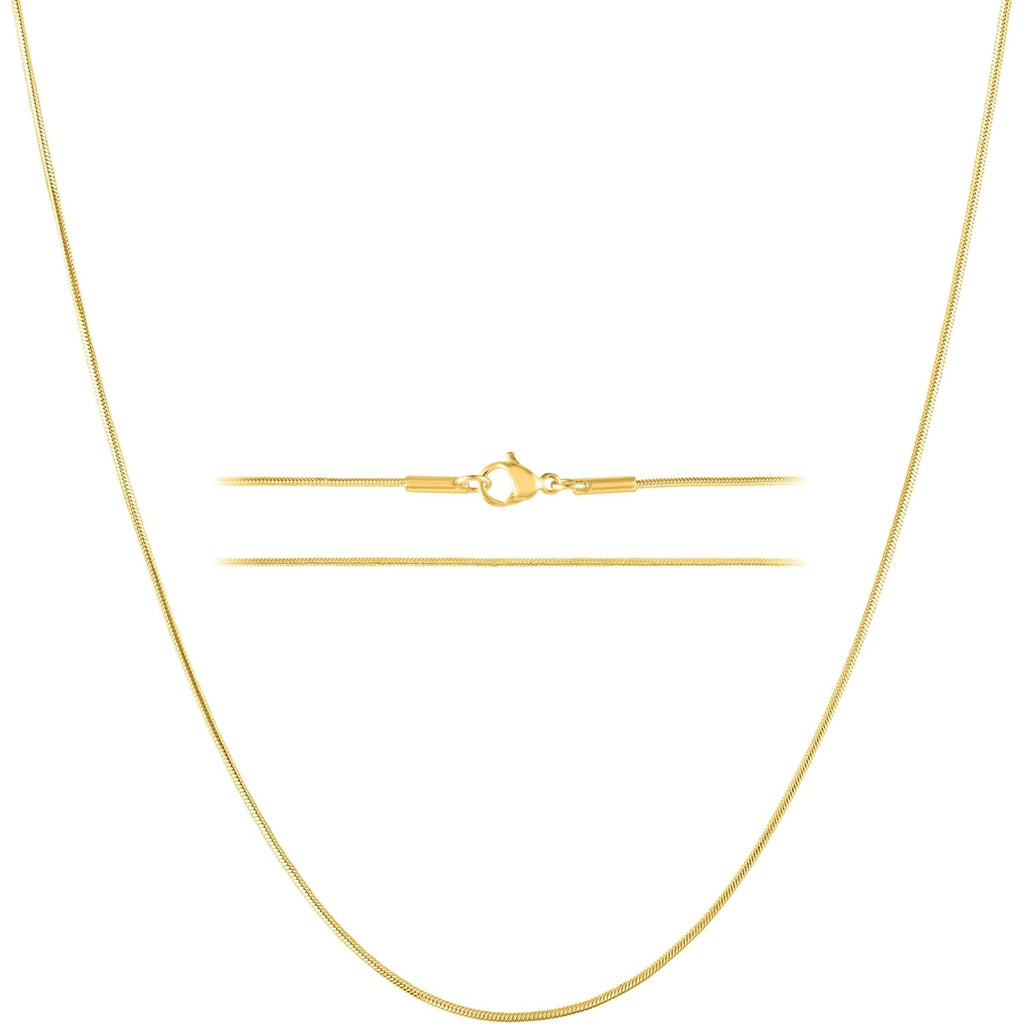 KISPER 24k Gold Snake Chain Necklace – Thin, Dainty, Gold Plated Stainless Steel Jewelry for Women & Men with Lobster Clasp