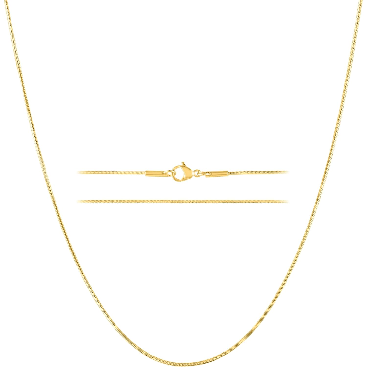 KISPER 24k Gold Snake Chain Necklace – Thin, Dainty, Gold Plated Stainless Steel Jewelry for Women & Men with Lobster Clasp
