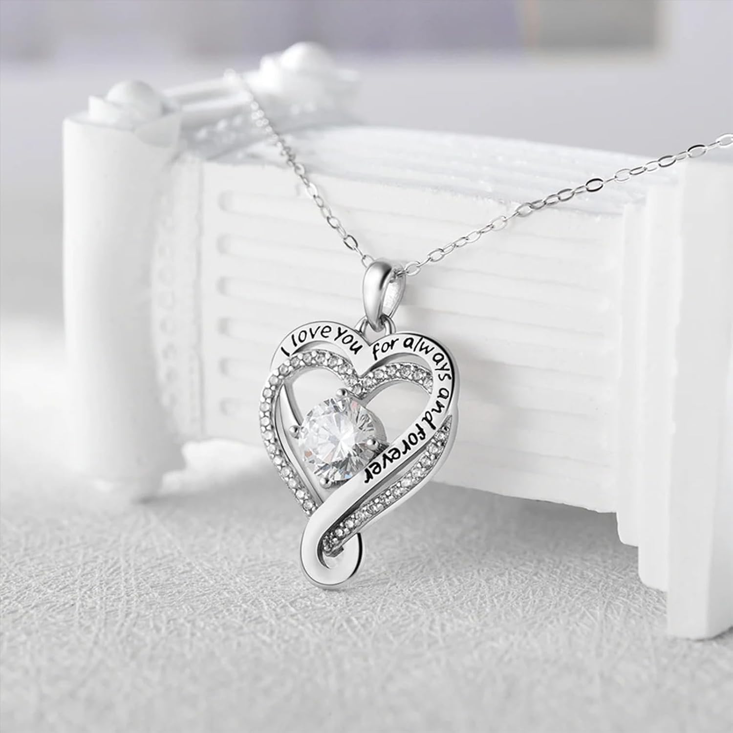 ziella Jewelry Forever Love Heart Necklaces for Wife,I Love You Necklace Valentine's Day Anniversary Birthday Jewerly Pendant Gifts for Women,