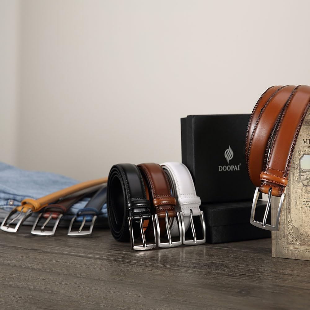Mens Dress Belt - Genuine Leather Dress Belts For Men,Casual Suit Jeans Belt-Single Prong Buckle Black Belt