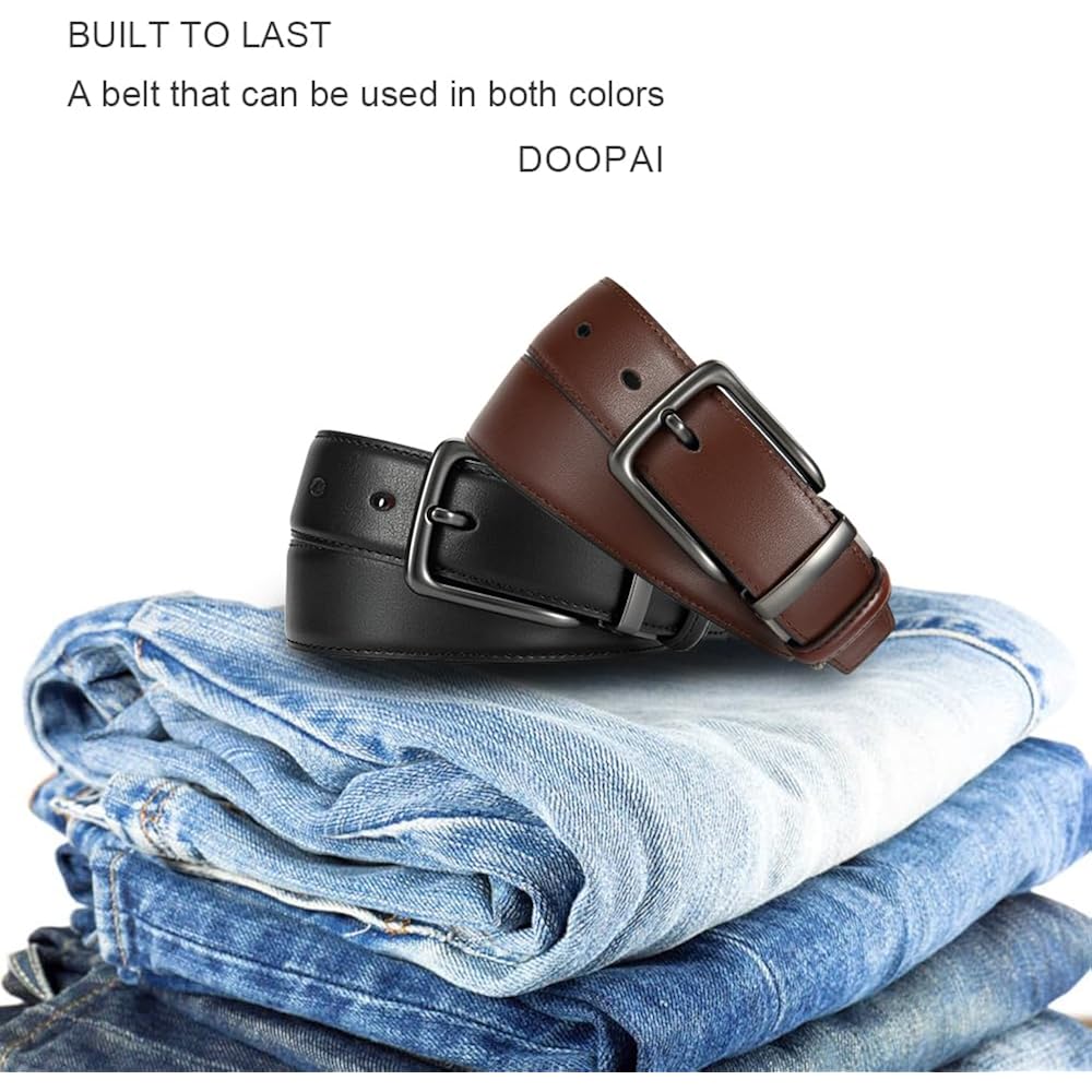 Reversible Leather Belt For Men 1.25" - Dual Sided Dress And Casual Belt, Trim To Fit, 2 Styles In One Belt