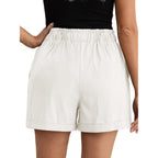 Shorts for Women Summer Trendy Drawstring Elastic Waist Beach Wide Leg Short with Pockets