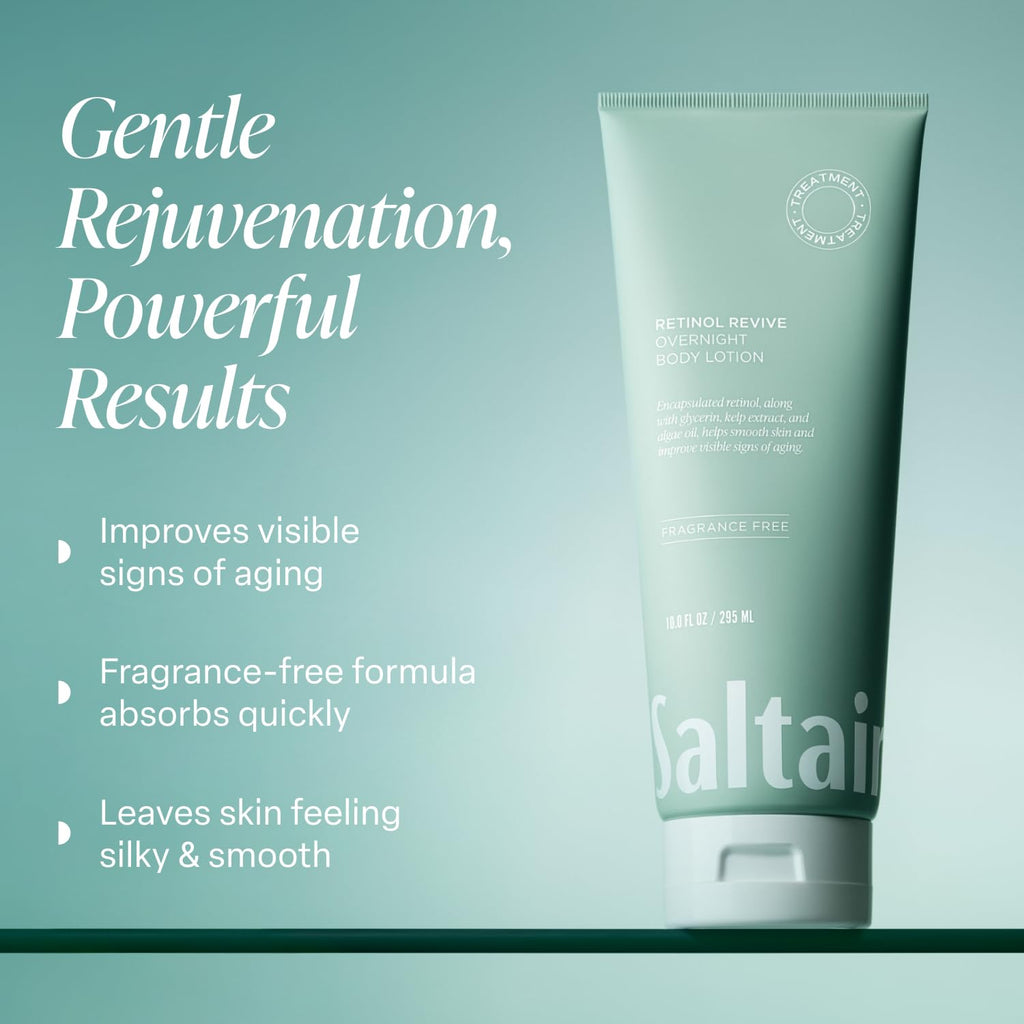 Saltair Retinol Revive Night Lotion – Dual-Action Retinol Body Lotion For Smoother, Firmer Looking Skin – Hydrating Moisturizer With Kelp, Allantoin & Glycerin – 10 Oz Pump Bottle