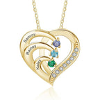 Jeweidea Personalized Sterling Silver Heart Necklace with Simulated Birthstones Custom Name Mother Daughter Promise Pendant for Women Mom Her