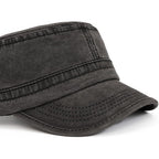 Military Cadet Army Cap for Men Women – Washed Cotton Vintage Adjustable Flat Top Hat Black