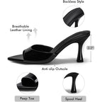 Coutgo Womens Heeled Mules Pointed Peep Toe High Heels Slip On Backless Mule Sandals Dress Shoes