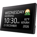 Digital Clock, 10.1 Inch Large Display Calendar Clock With 12 Themes, 20 Alarms, 20 Reminders, Auto Dimming, 12/24 Hours, Indoor Temperature, Humidity For Seniors, Desk (Black)