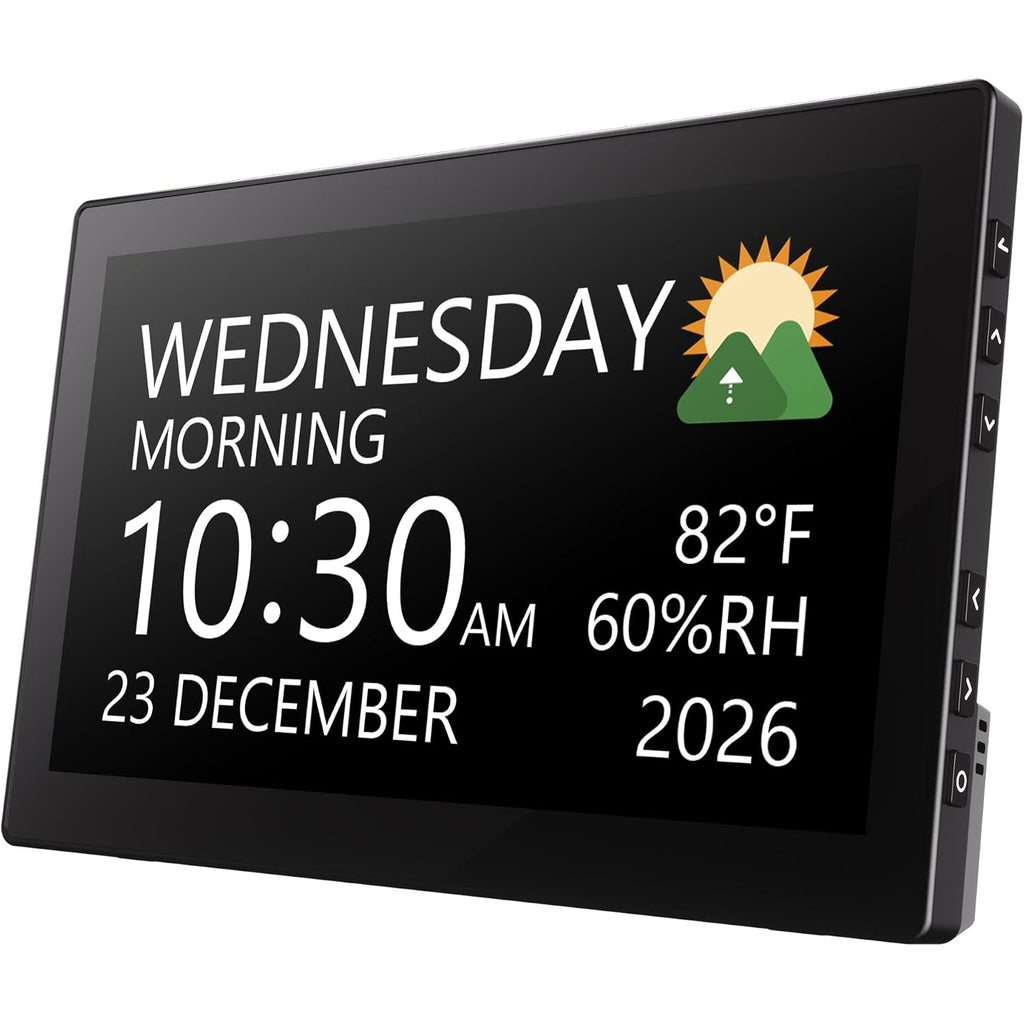 Digital Clock, 10.1 Inch Large Display Calendar Clock With 12 Themes, 20 Alarms, 20 Reminders, Auto Dimming, 12/24 Hours, Indoor Temperature, Humidity For Seniors, Desk (Black)