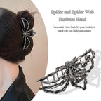 3Pcs Black Spider Web Skeleton Hand Skull Hair Claw Clips For Women And Girls, Hiphop Metal Large Medium Size For Thick Thin Hair, Headband Barrette For Styling Hair Accessories Party Gift (Black Gun)