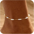 Warshion Ankle Bracelets for Women - 14K Gold Plated Waterproof Gold Anklet Delicate Chain Women's Anklets Summer Beach Pearl Jewelry Layering Gift Non Tarnish