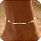 Warshion Ankle Bracelets for Women - 14K Gold Plated Waterproof Gold Anklet Delicate Chain Women's Anklets Summer Beach Pearl Jewelry Layering Gift Non Tarnish