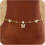 Anklets for Women Waterproof 14K Gold Plated Cz Beach Ankle Bracelets Dainty Summer Butterfly Clover Heart Bow Anklet Non Tarnish Layered Beach Jewelry Accessories for Women Trendy