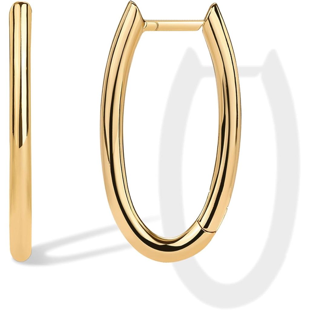 PAVOI 14K Gold Plated 925 Sterling Silver Posts Geometric Hoop Earrings for Women | Trendy Geo Long Oval U-Shaped Link Triangle Huggie Hoops Earring