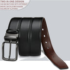 Reversible Leather Belt For Men 1.25" - Dual Sided Dress And Casual Belt, Trim To Fit, 2 Styles In One Belt