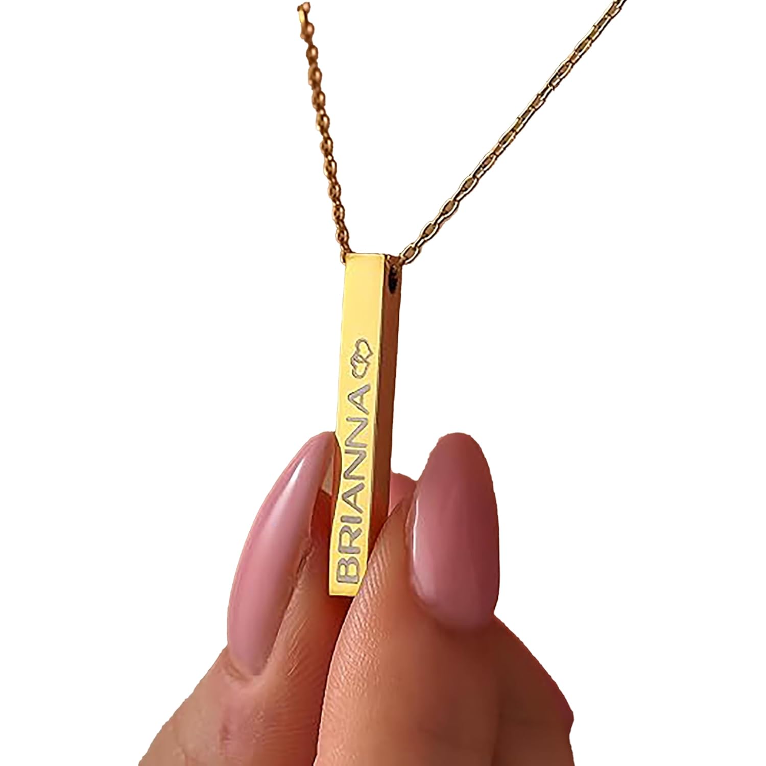 Elosh Customized Elegance 3D Vertical Bar Necklace with Engraved Name Pendant Personalized with your text Custom made