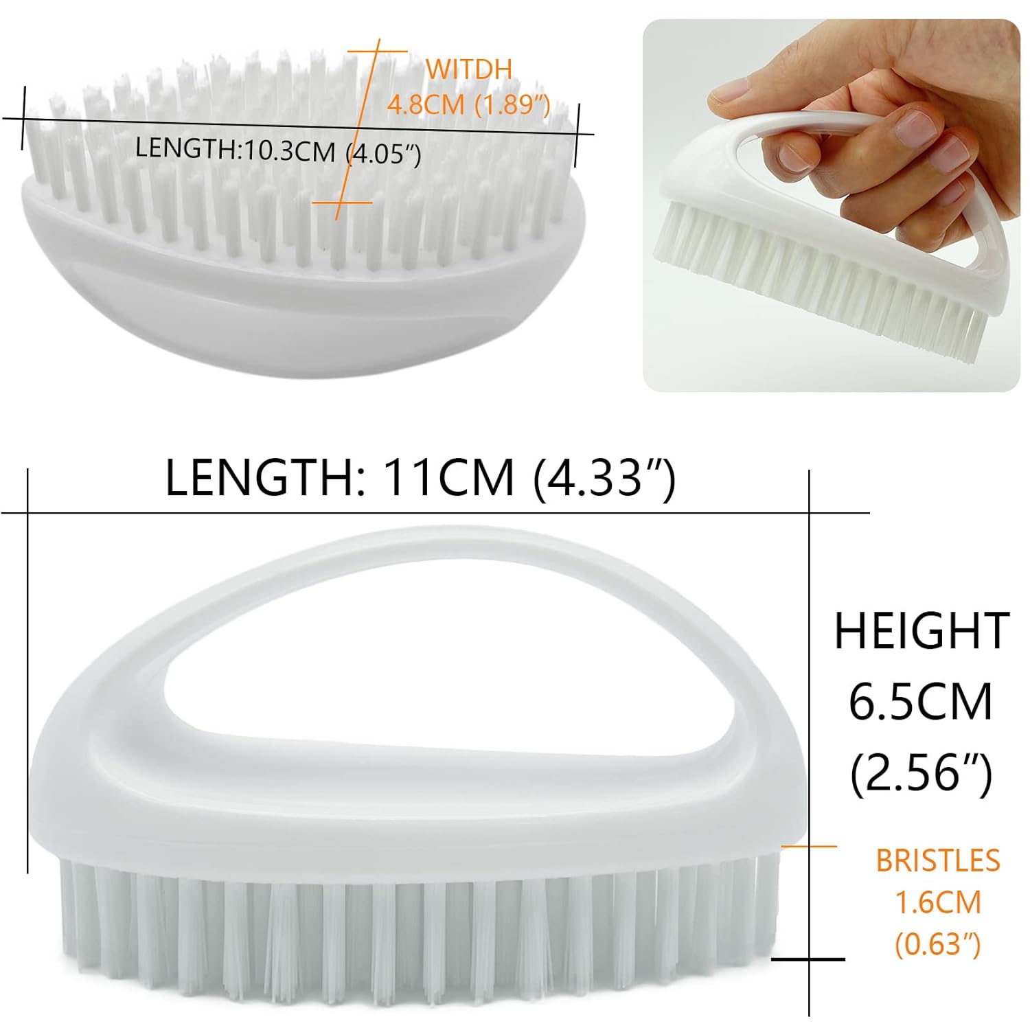 GKETN Hand and Nail Brush for Cleaning Fingernails Fingers Nylon Firm Stiff Bristles Heavy Duty Scrub Clean Brushes for Mechanics Gardeners, White, 1PC