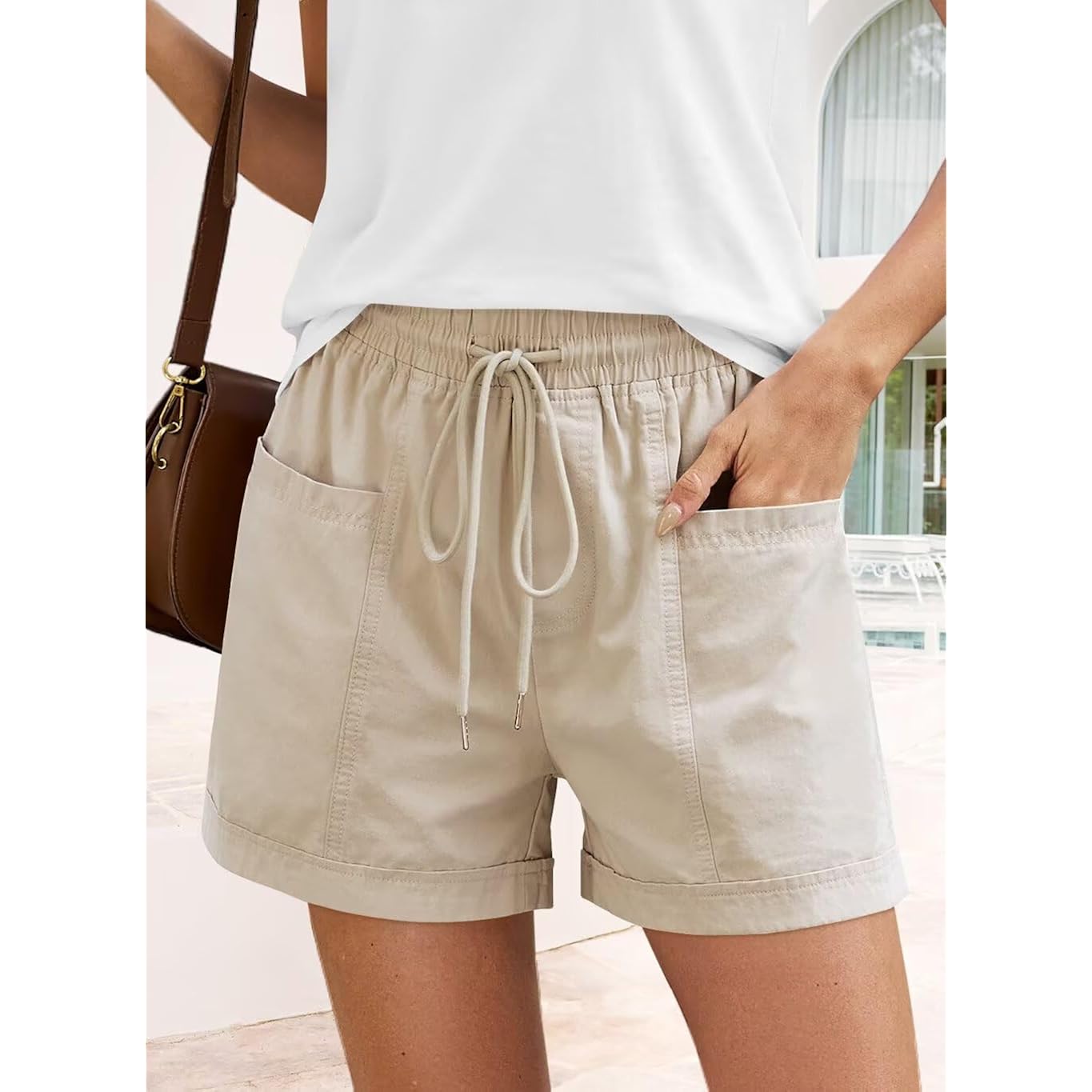 Womens High Waist Casual Shorts 2026 Summer Drawstring Cotton Shorts for Women Trendy(S-2XL)
