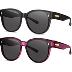 Polarized Fit Over Glasses Sunglasses for Women Stylish Oversized Cover Round UV400 Cat Eye Shades for go out Driving （black/Black+purple/Black）